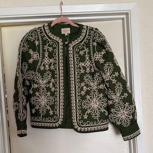 Sezane Olive Embroidered Jacket